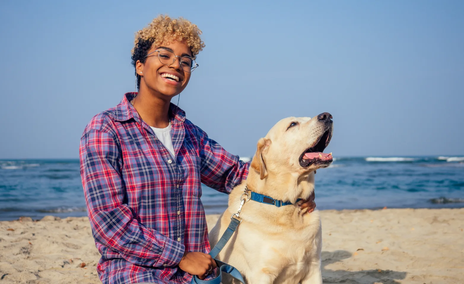 Dog and Woman on Beach